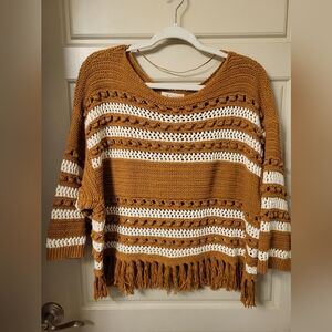 Lou & Grey L Striped Popcorn/Crochet Detail Fringe Oversized Sweater. Worn Once!